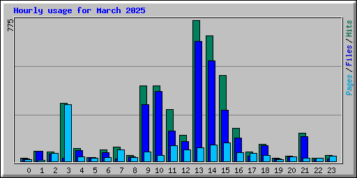Hourly usage for March 2025